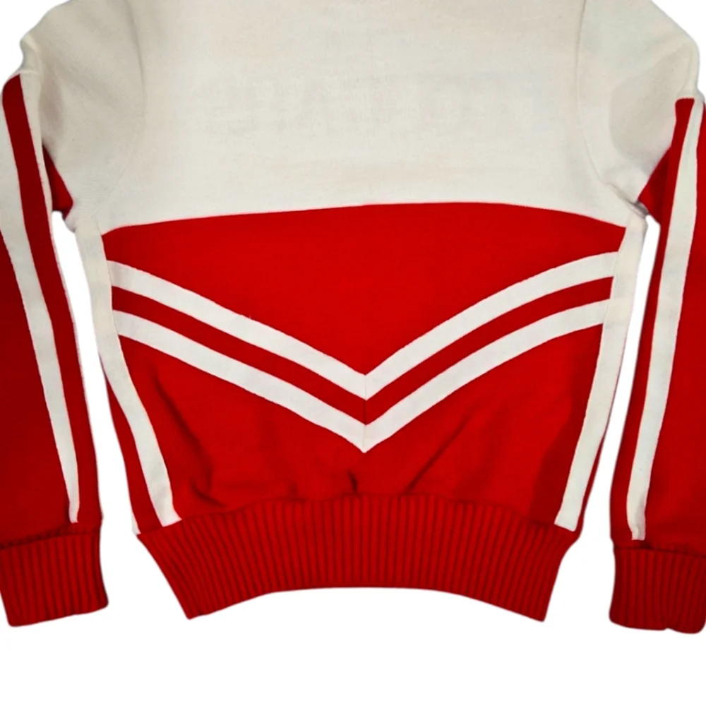 Vintage Varsity Cheerleader Sweater Red White Chevron Stripe Cougars Size S 80s